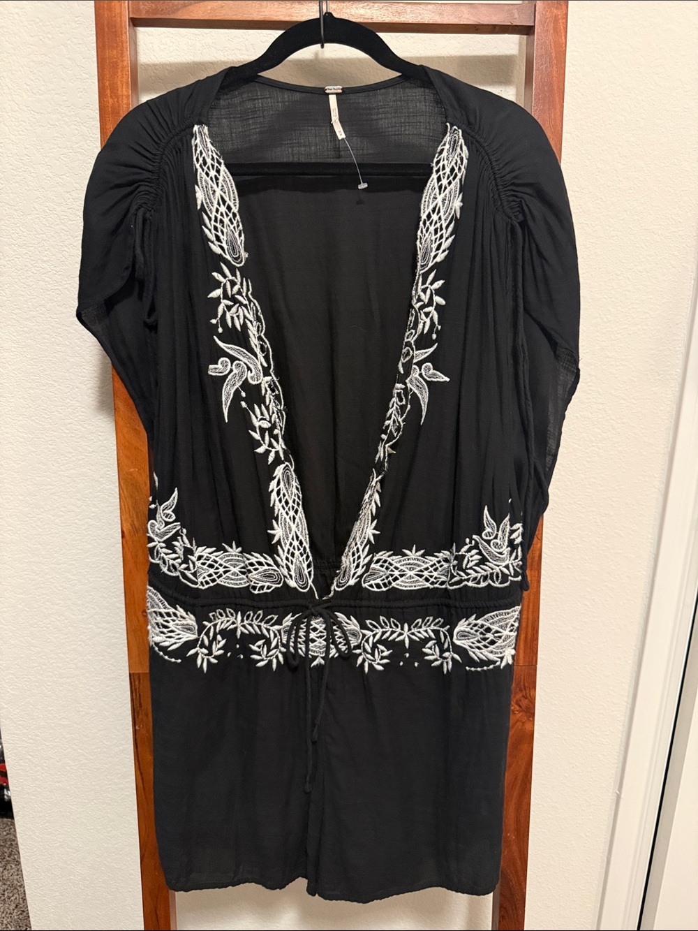 Free People Weila Black and White Cotton Embroidered Romper Size Medium